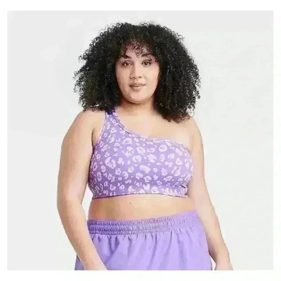 All In Motion Purple Leopard Print Asymmetrical Bra, XXL - Picture 1 of 6